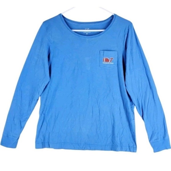 Vineyard Vines T-Shirt Football Whale Touchdown Wmns M Blue Graphic LS Crewneck - Picture 5 of 12